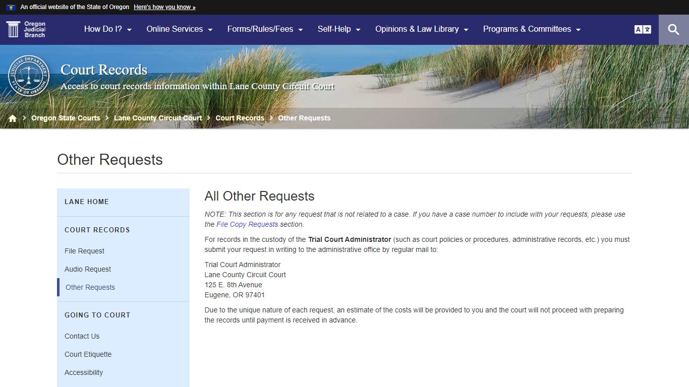 Other Requests : Court Records - Oregon Judicial Department